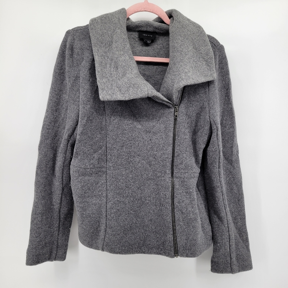 Theory asymmetrical zip up sweater wool blend L